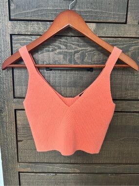J. Crew Coral Ribbed Cashmere blend V-Neck Cropped Tank, size small
